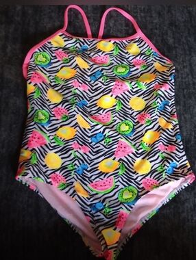 Zibra Print With Neon Fruit Print One-piece Girls L (10/12)